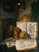 simon luttichuys Vanitas still life with skull, books, prints and paintings France oil painting artist